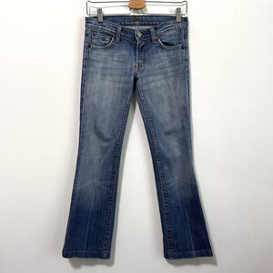 7 For All Mankind Low Rise Bootcut Jeans 26 Blue Ombre HEMMED 26x28 Ranch Short